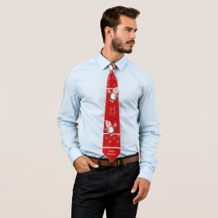 Cute Daddy Penguin on Red Christmas Tie
