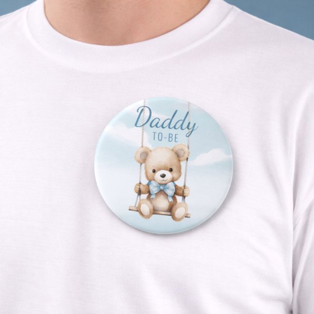 Cute Daddy To Be Teddy Bear Baby Shower Button (Daddy To-Be teddy bear button worn on shirt to show size and style)