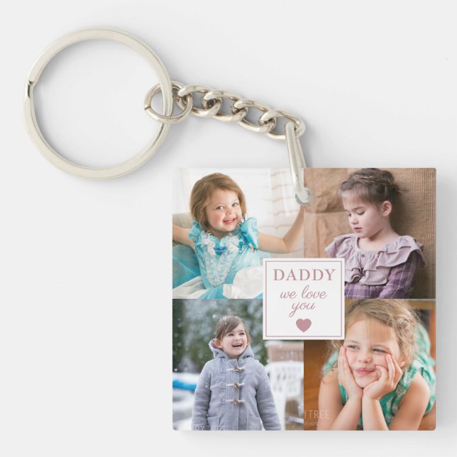 Cute Daddy We Love You 4 Photo Collage  Key Ring (Front)