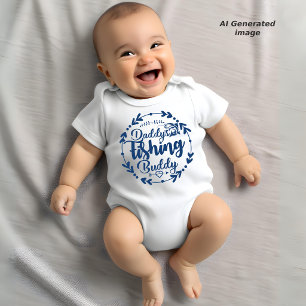 Cute Daddy's Fishing Buddy Blue Unisex Baby Bodysuit