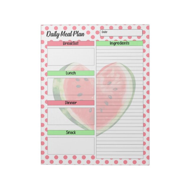 Cute Daily Mouth Watering Watermelon Meal Planner Notepad (Rotated)