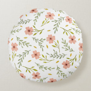 Cute Dainty Ditsy Watercolor Floral Light Pattern Round Cushion