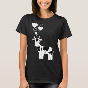 Cute Dairy Cow With Hearts-I Love Cows T-Shirt