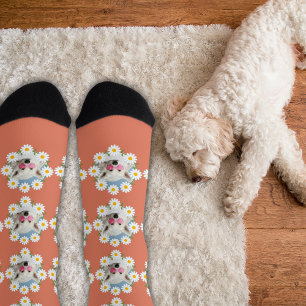 Cute Daisies Custom Photo Pet Dog Lover Pink  Socks