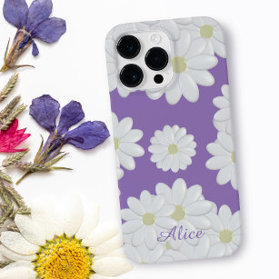 Cute Daisies Name Purple White Daisy Pattern iPhone 15 Pro Max Case