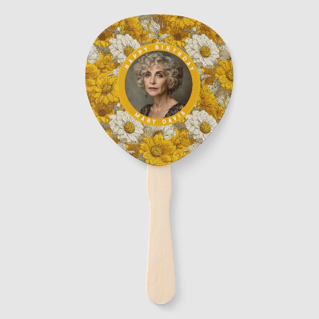 Cute Daisy 40Th Birthday Custom Yellow Hand Fan (Front)