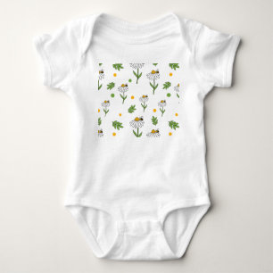 Cute Daisy and Bee Seamless Pattern Baby Bodysuit