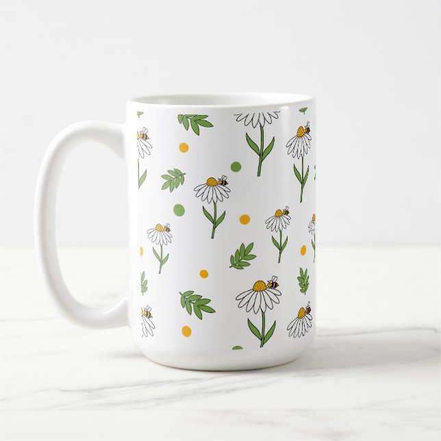 Cute Daisy and Bee Seamless Pattern Coffee Mug (Left)
