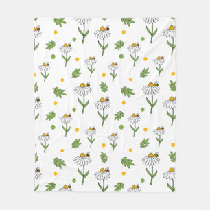 Cute Daisy and Bee Seamless Pattern Fleece Blanket