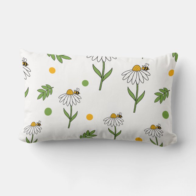 Cute Daisy and Bee Seamless Pattern Lumbar Cushion (Back)
