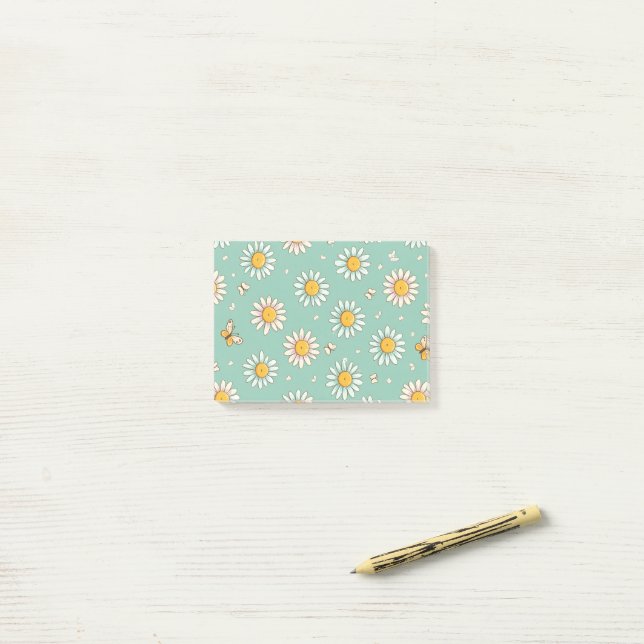 Cute Daisy & Bee Pattern | Post-It Notes (On Desk)