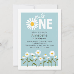 Cute Daisy Birthday Invitation on Blue