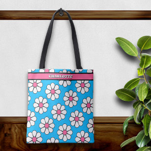 Cute Daisy Blue and Pink Personalized Tote Bag