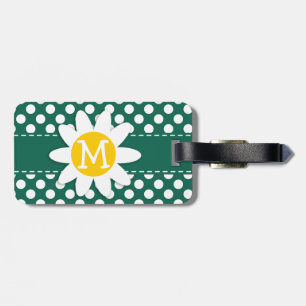 Cute Daisy; Bottle Green Polka Dots Luggage Tag