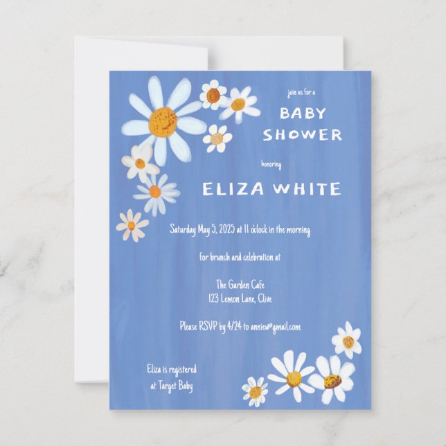 Cute Daisy Bouquet Handpainted Custom Baby Shower  Invitation (Back)
