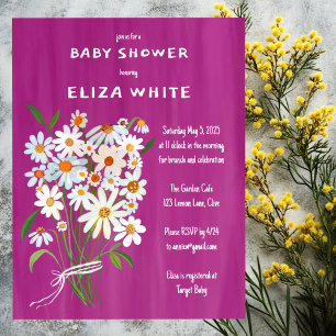 Cute Daisy Bouquet Handpainted Custom Baby Shower  Invitation