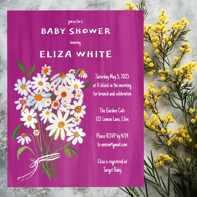 Cute Daisy Bouquet Handpainted Custom Baby Shower  Invitation (Cute Daisy Bouquet Handpainted Custom Baby Shower Invitation
)