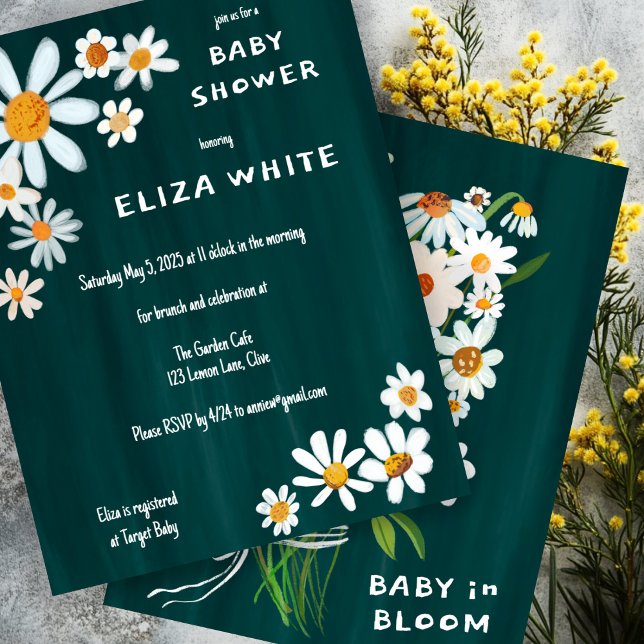 Cute Daisy Bouquet Handpainted Custom Baby Shower  Invitation (Cute Daisy Bouquet Handpainted Custom Baby Shower Invitation Green
)
