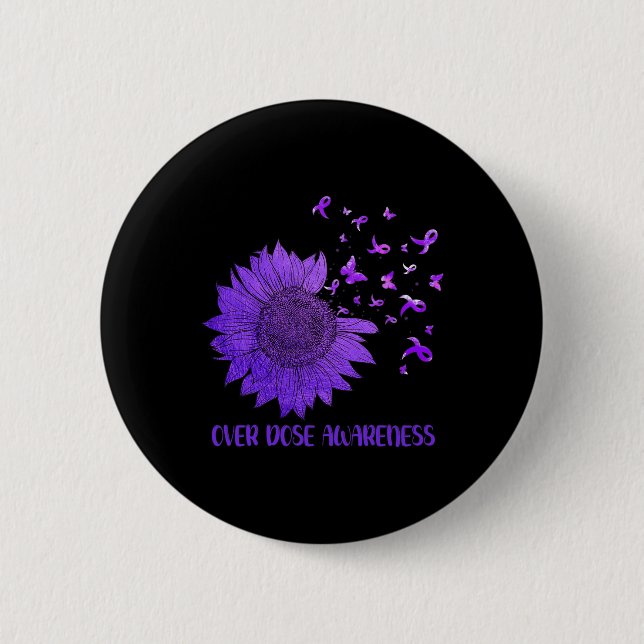 Cute Daisy Butterflies Purple Ribbon Overdose Awar 6 Cm Round Badge (Front)