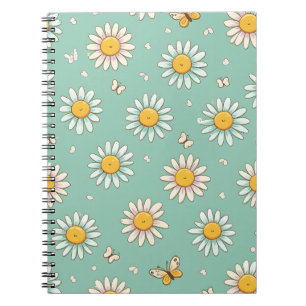 Cute Daisy & Butterfly Pattern Spiral Notebook