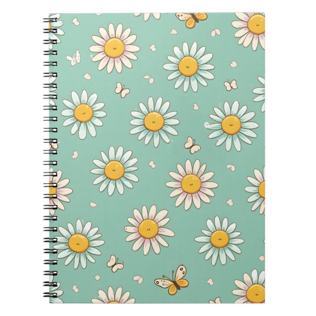 Cute Daisy & Butterfly Pattern | Spiral Notebook (Front)