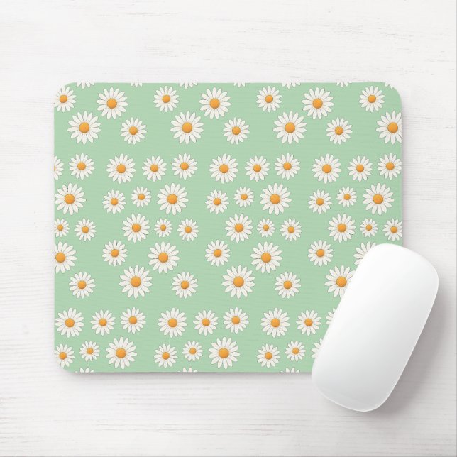 Cute Daisy Floral – Aesthetic Desk Accessory -  Mouse Pad (With Mouse)