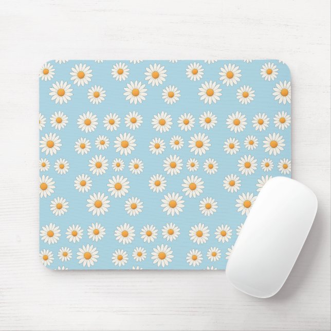 Cute Daisy Floral – Aesthetic Desk Accessory -  Mouse Pad (With Mouse)