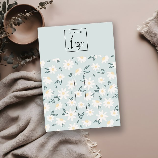 Cute Daisy Floral Aqua Blue Logo Hair Clip Holder Business Card (Creator Uploaded)