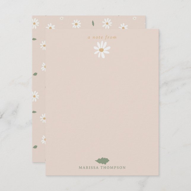Cute Daisy Floral Blossoms & Greenery Custom Name Thank You Card (Front/Back)