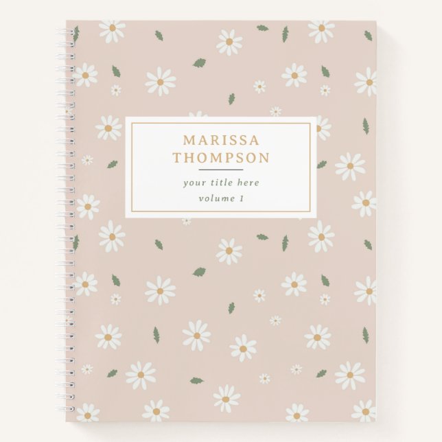 Cute Daisy Floral Blossoms & Greenery Notebook (Front)