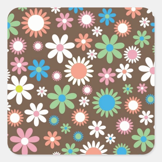 Cute Daisy Floral Pattern Square Sticker (Front)