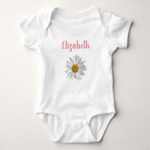 Cute Daisy Floral Pink Typography Personalised Baby Bodysuit