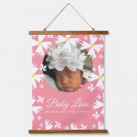 Cute Daisy Florals Border Photo Baby Announcement