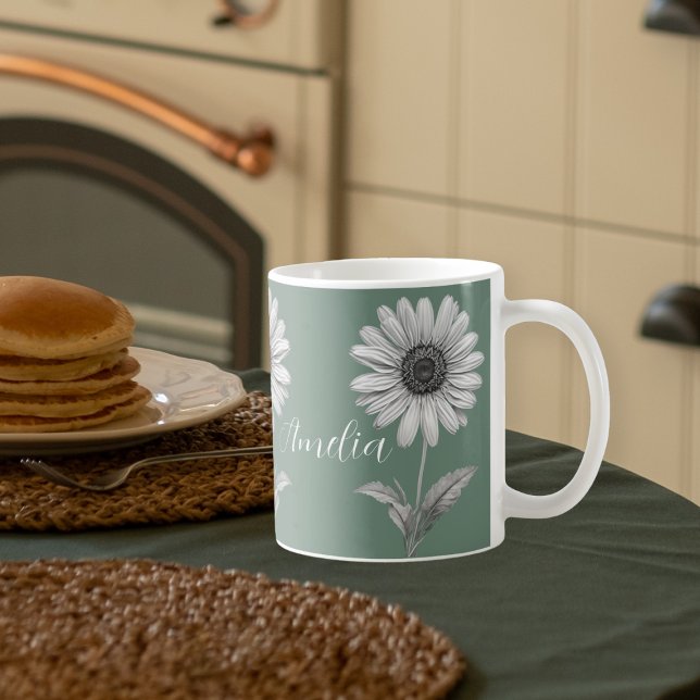 Cute Daisy Flower Boho Green Customisable Coffee Mug (Creator Uploaded)