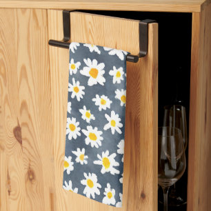 Cute Daisy Flower Botanical kids pattern gradient Tea Towel
