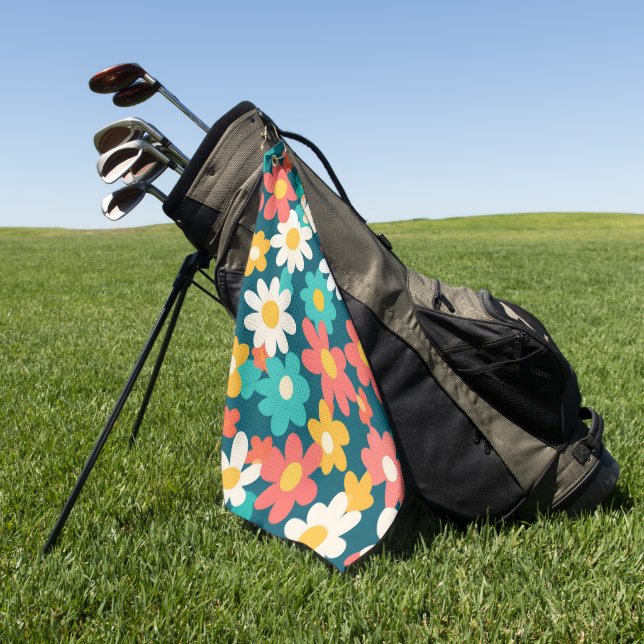 Cute Daisy Flower Botanical pattern school girly Golf Towel (Green)