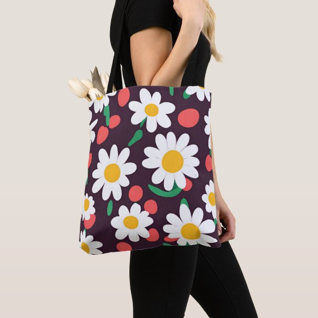 Cute Daisy Flower Botanical pattern school girly Tote Bag (Close Up)