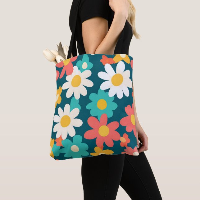 Cute Daisy Flower Botanical pattern school girly Tote Bag (Close Up)