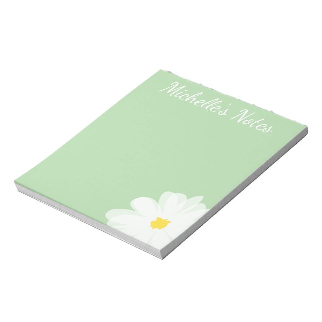 Cute daisy flower design personalized green floral notepad (Rotated)