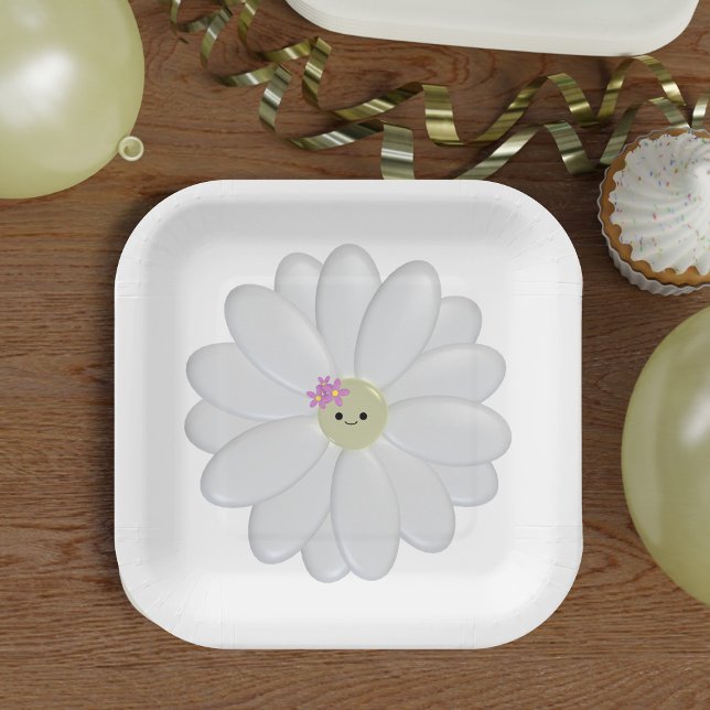 Cute Daisy Flower Face White Paper Plates (Cute daisy face paper plates just for you)