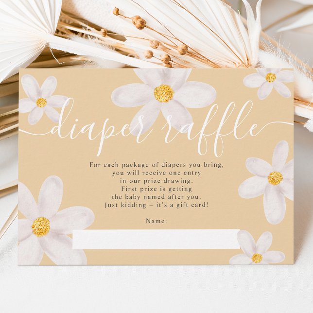Cute daisy flower gold diaper raffle baby shower invitation (Creator Uploaded)