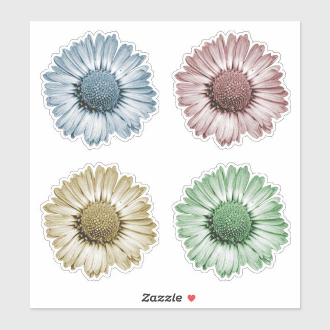 Cute Daisy Flower Heads Set of Four Colours Sticke (Sheet)