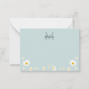 Cute Daisy Flower Modern Teal Monogram Card