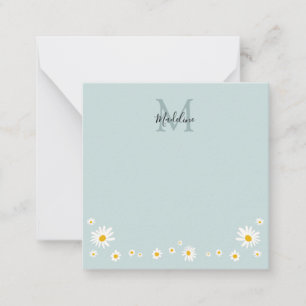 Cute Daisy Flower Modern Teal Monogram Square Card