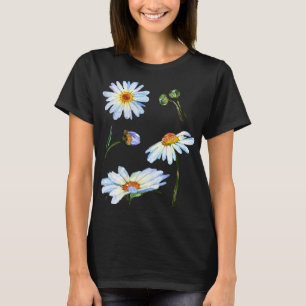 Cute Daisy Flower Motif For Women Botanical Sketch T-Shirt