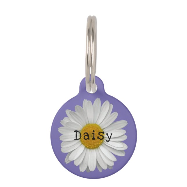 Cute Daisy Flower Name Purple Pet ID Tag  (Front)