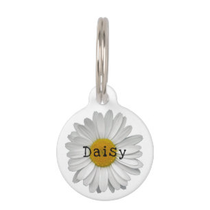 Cute Daisy Flower Name White Pet ID Tag