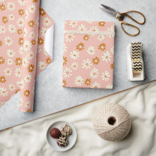 Cute Daisy Flower Pattern - Dusty Pink and Brown Wrapping Paper