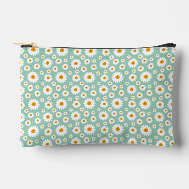 Cute Daisy Flower Pattern On A Blue Green  Accessory Pouch (Front)