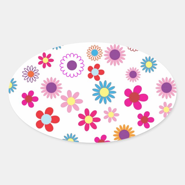 Cute Daisy Flower Pattern Oval Sticker (Front)